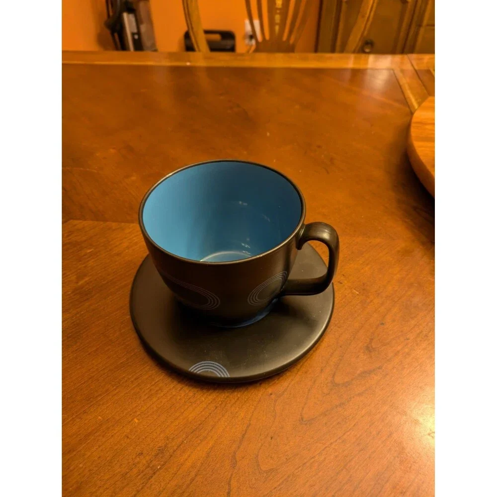 IKEA Record Coffee Cup Saucer Black & Blue 7